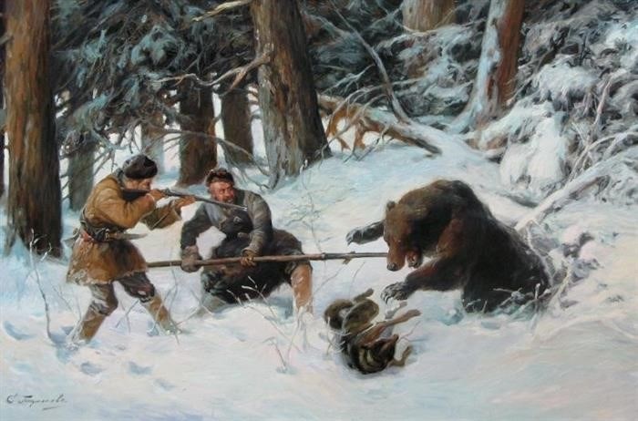 Как охотились с рогатиной на медведя на Руси